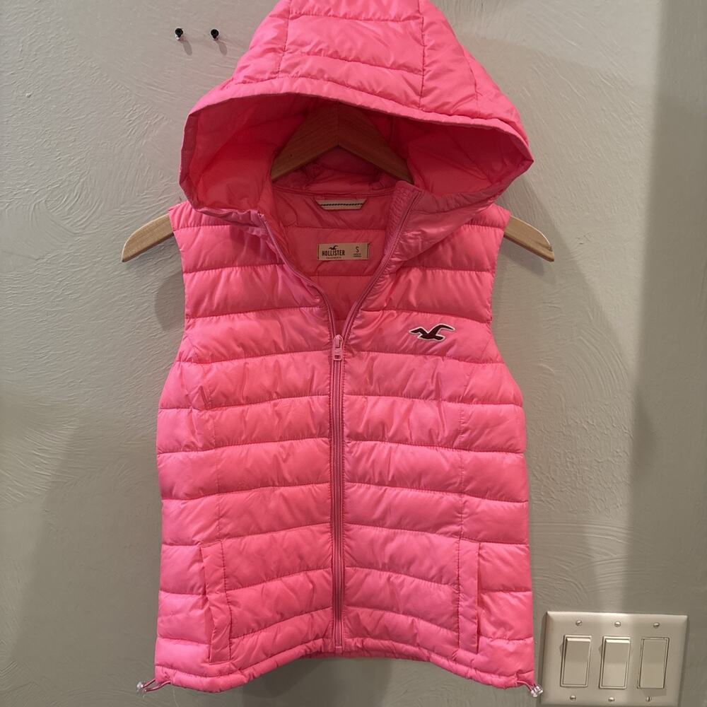 Hollister Puffer Vest Hooded Down Vest Hood Insulated Women's Small PINK